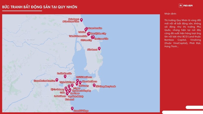 Bản đồ các dự án bất động sản tại Quy Nhơn (Ảnh: Rever).