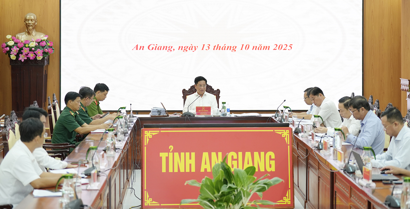 Ủy viên dự khuyết Ban Chấp hành Trung ương Đảng, Phó Bí thư Tỉnh ủy, Chủ tịch UBND tỉnh An Giang Hồ Văn Mừng phát biểu chỉ đạo cuộc họp.